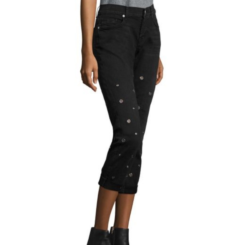 HUDSON New Jeans Crystal Jewel Grommet Pants USA BLACK Womens Sz 29, 30 - Picture 1 of 9